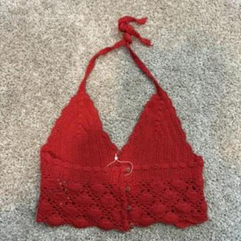 Red Crochet Knitted Halter Top Zara Women Small - Picture 3 of 3